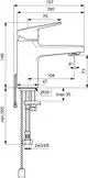 Waschbeckenarmatur von Ideal Standard, mit einem Hebel und flexibler Anschlussmöglichkeit. Zeichnung zeigt Maße und Installationsdetails.
